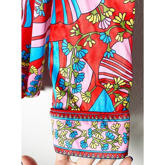Show Me Your Mumu Women's Pajama Top Positano Paisley Satin Colorful Fan Floral - Picture 5 of 10
